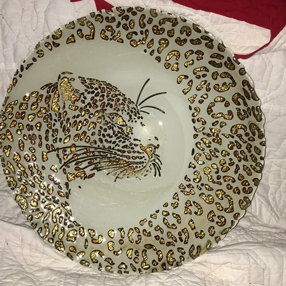 Arda Turkish Handpainted Huge Leopard Plate/Decor